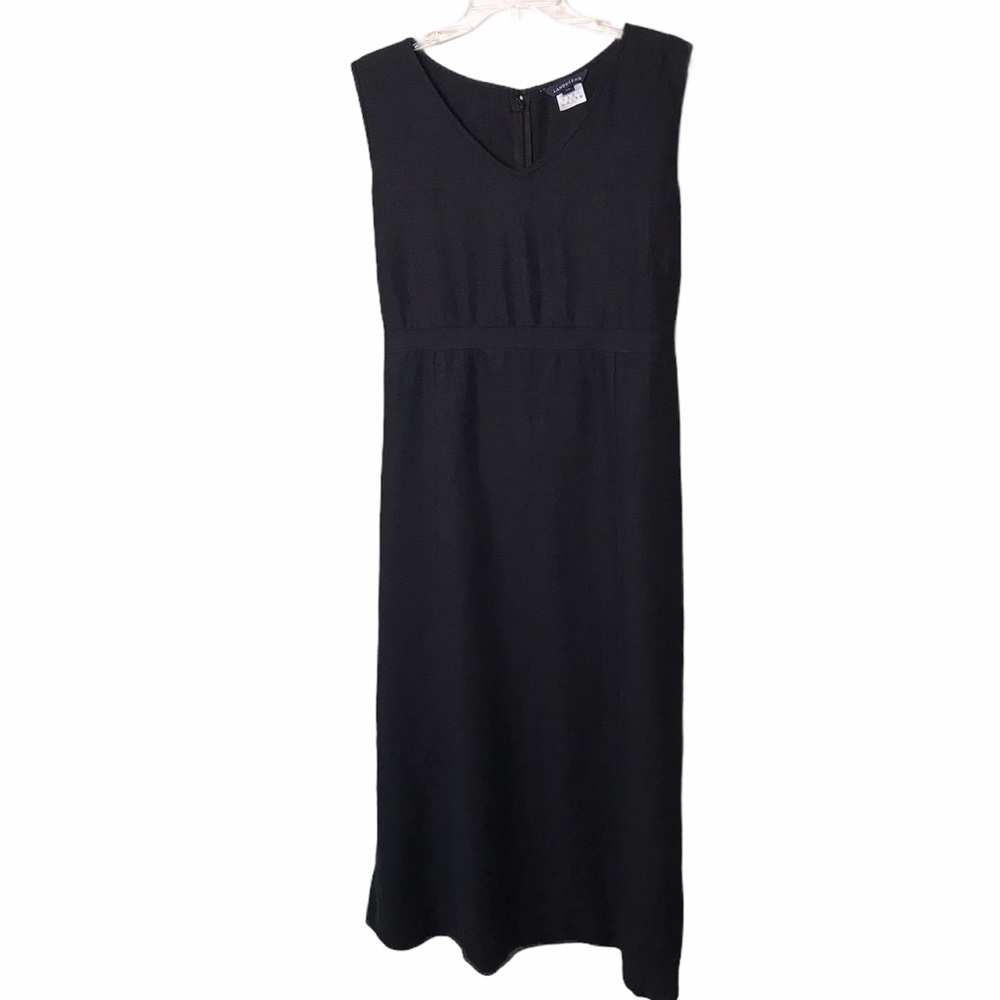 LANDS END 100% Linen Black Maxi Dress Sz 16